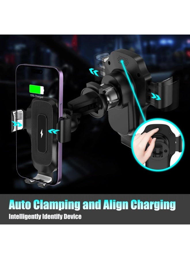 Arabest 15W Qi Auto-Clamping Car Charger - Fast Wireless Charging Phone Holder for iPhone 15/14/13 Pro, Samsung S23/S22 Ultra, All Qi Phones | Heatproof for UAE Summer | 360° Rotation & Secure Grip - Image 2